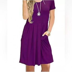 PURE Essence Womens Short Sleeve Jersey Knit Stretch Dress‎ Pleated Large (1513)